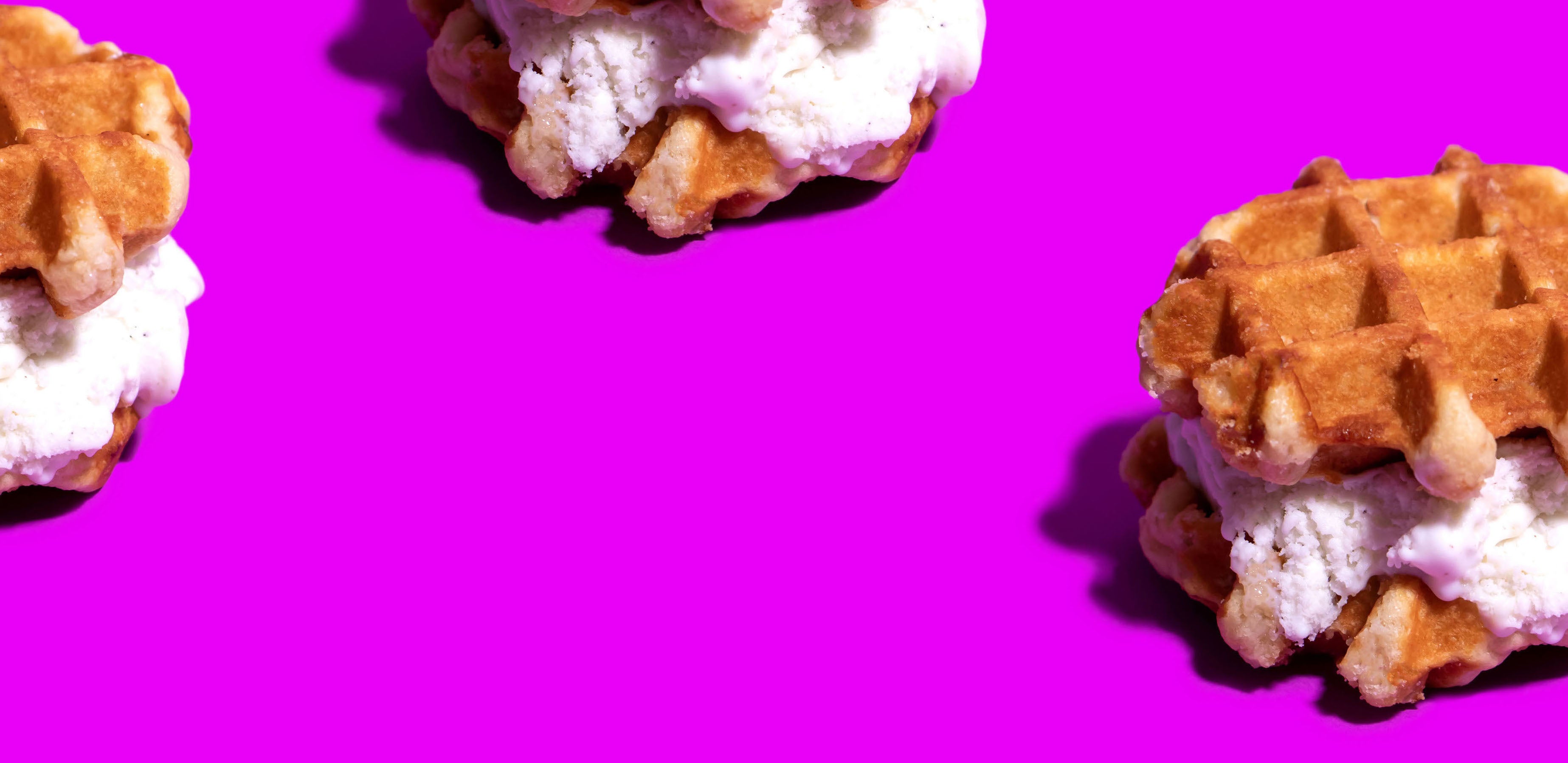 Belgian Waffles used to make an ice cream sandwich.