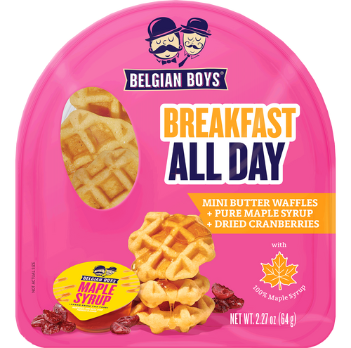 Breakfast All Day with Mini Butter Waffles + Pure Maple Syrup + Dried Cranberries