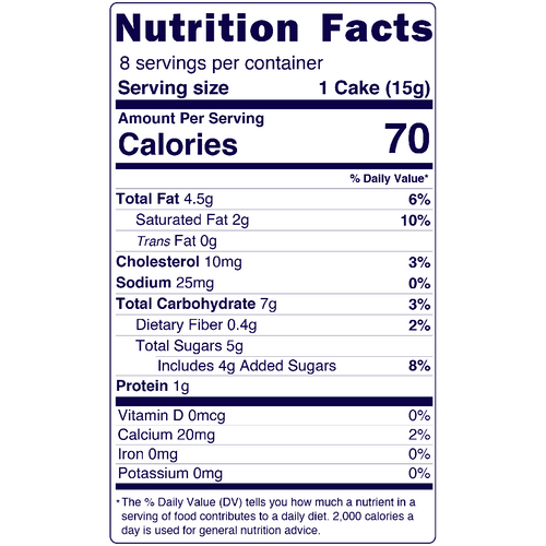 Full Nutrition Facts & Calories for the Almond Butter Cakes produced by Belgian Boys