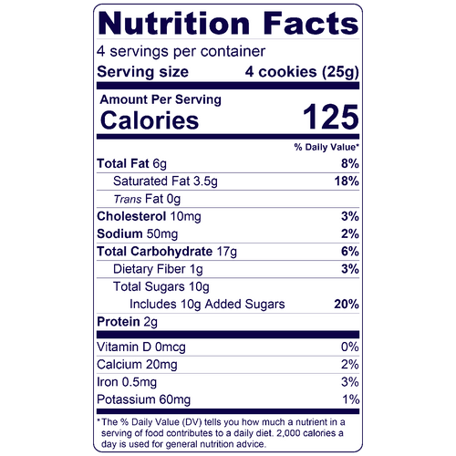 Full Nutrition Facts & Calories for the Belgian Chocolate Cookie Bars produced by Belgian Boys